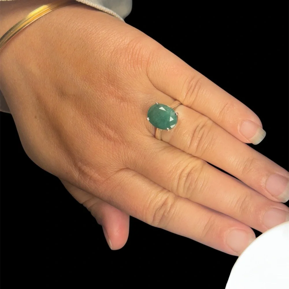 Handmade Natural Emerald Ring – Oval Cut 4 Carat | 925 Sterling Silver Size 7.5
